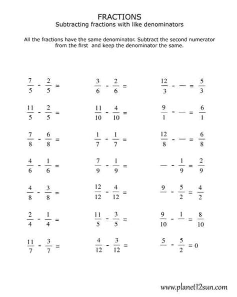 printables  kids math fractions worksheets adding