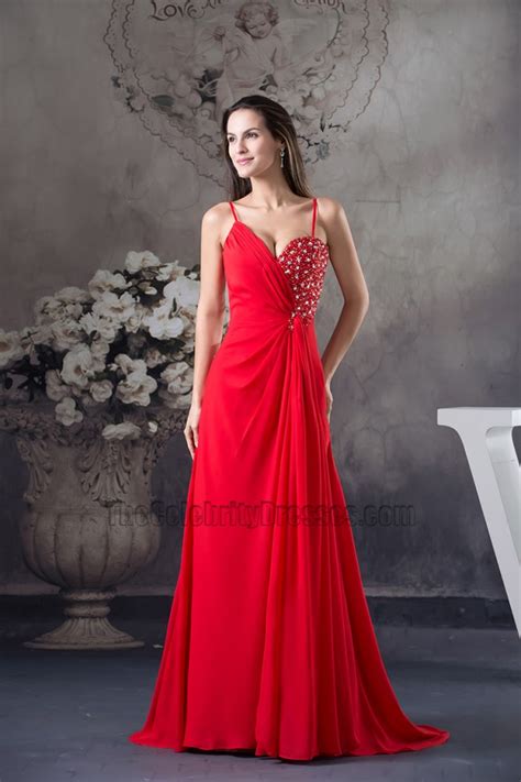 sexy red chiffon prom dress evening gown with beading thecelebritydresses
