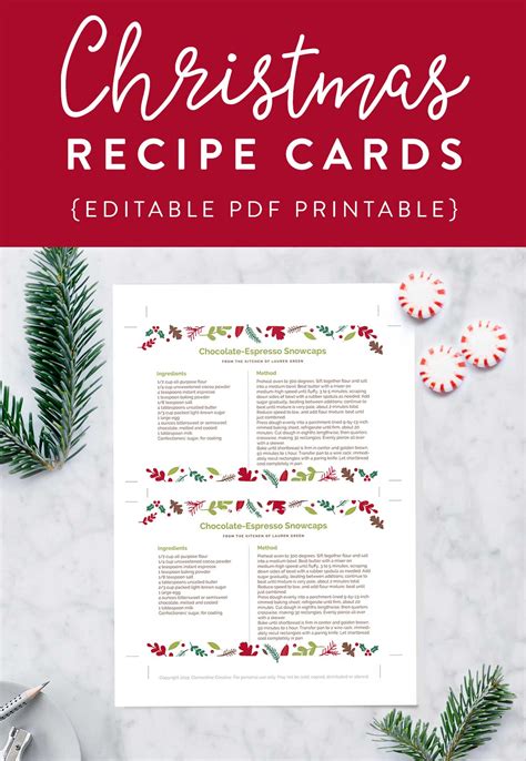 printable christmas recipe card editable  template clementine