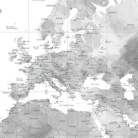 carte du monde noir  blanc murale en francais afficheo
