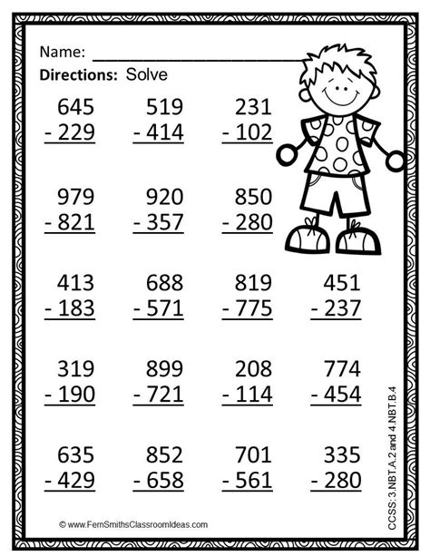 subtraction multi digit numbers   color  answers