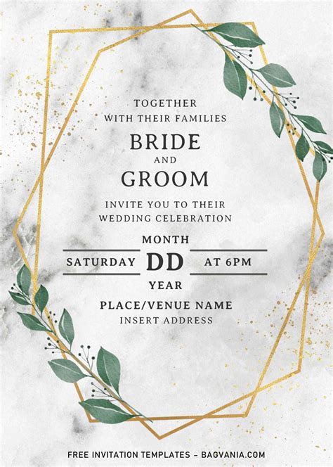 greenery geometric wedding invitation templates editable  ms word