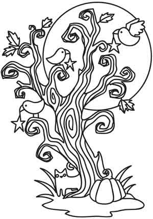 coloring page world spooky tree portrait