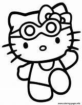 Kitty Hello Coloring Pages Printable Cute Beach Colouring Swimsuit Goggles Sheets Book Kids Print Da Color Water Una Themes Drinking sketch template