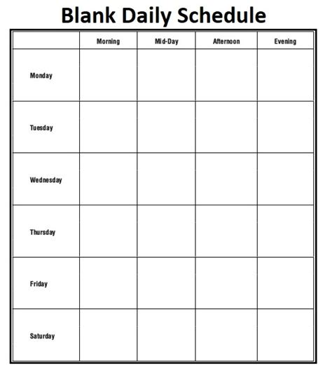 daily schedule template  word templates