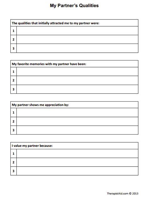 My Partner S Qualities Worksheet Therapist Aid Couples Therapy