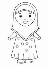 Mewarnai Anak Muslimah Islami Tk Sketsa sketch template
