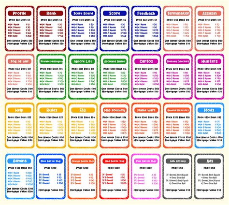 printable monopoly property cards printable word searches
