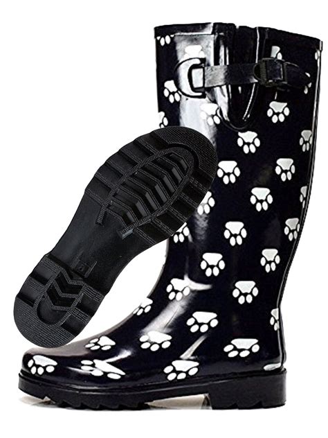 cute rain boots  women black paw fashion rain shoes winter outdoor  slip snow boots