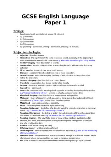 aqa gcse english language paper  revision guide teaching resources