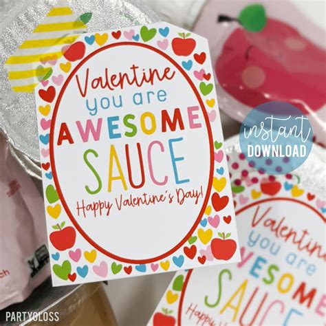 applesauce valentines day printable tag awesome sauce etsy