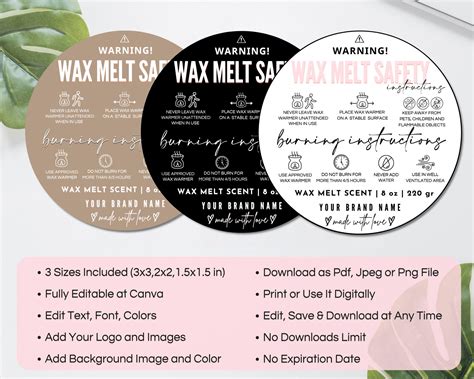 wax melts warning label editable template printable wax tarts safety