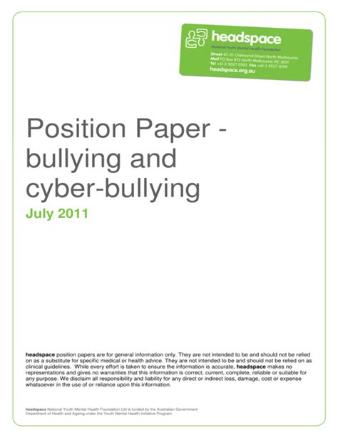 position paper bullying  cyber bullying