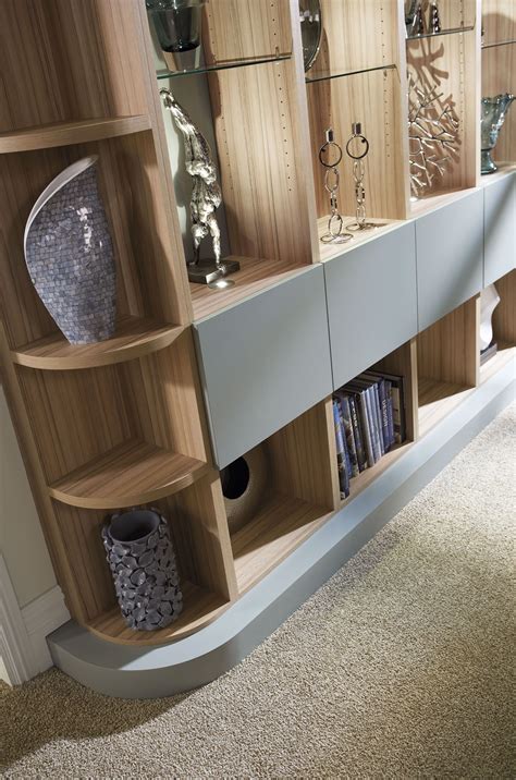 contemporary grey fitted lounge furniture  bespoke fitted storage glass shelves decor