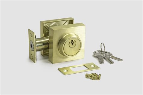 contemporary single cylinder square deadbolt satin brass gold toronto door hardware door