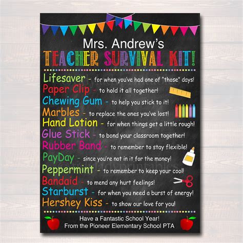 editable teacher survival kit printable   school teacher gift