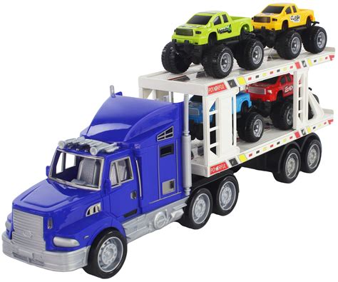 scale  blue friction powered transport trailer detachable tractor truck   toy vehicle