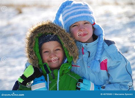 winter kids stock photo image  face happy snow
