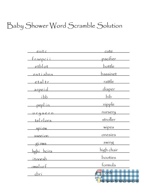 printable baby shower word scramble game baby shower games