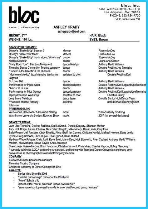 awesome    impressive dance resume examples collections