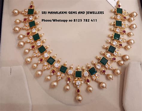 gold stone necklace  mahalakshmi jewellers south india jewels