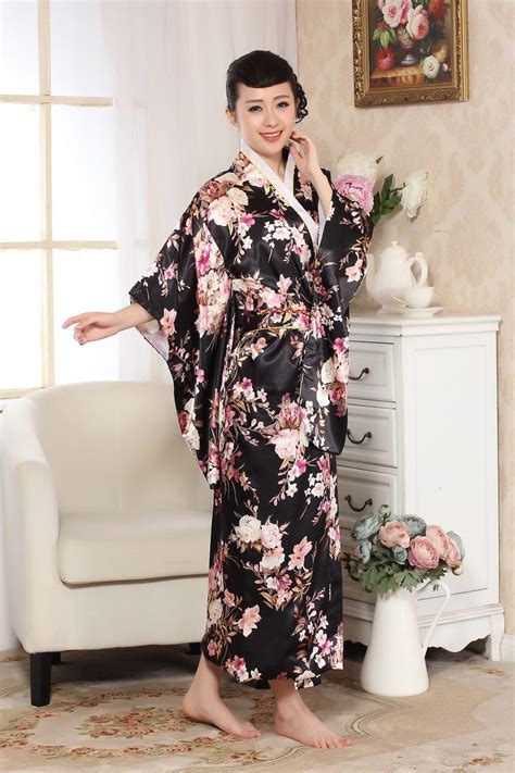 new arrival black japanese traditional women kimono sexy silk yukata