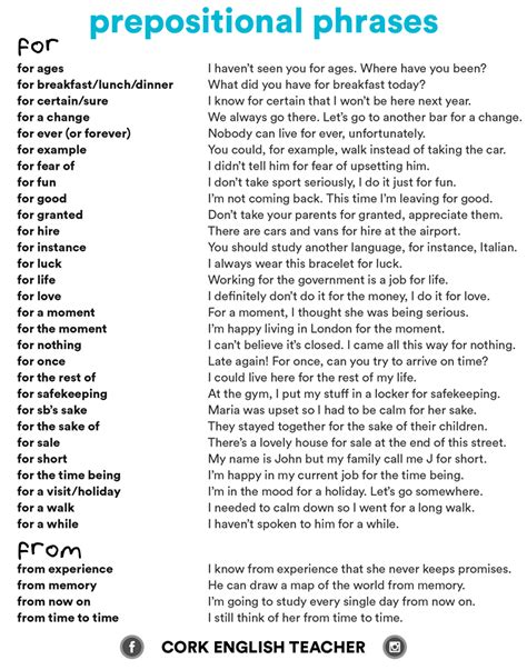 prepositional phrase sentences list prepositions