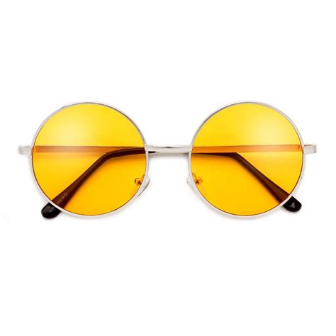 Round 51mm Yellow Tint Boho Sunnies Metal Sunglasses Retro Aviator