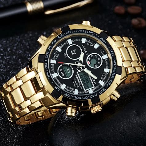 luxury wrist watches men top brand gold golden watches men sports quartz  watches dual time