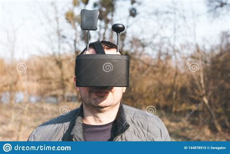 man manages fpv drone  vr glasses stock image image  remote control