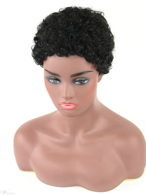 african american short kinky curly human hair capless wigs