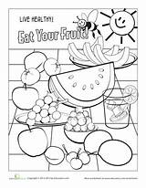Coloring Food Pages Healthy Fruit Kids Worksheets Kindergarten Worksheet Nutrition Printable Color Groups Sheets Education Number Fruits Vegetables Colouring Foods sketch template