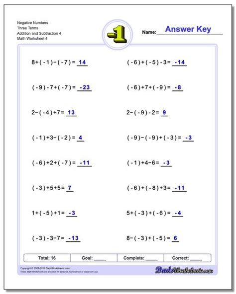 adding  subtracting negative numbers worksheets