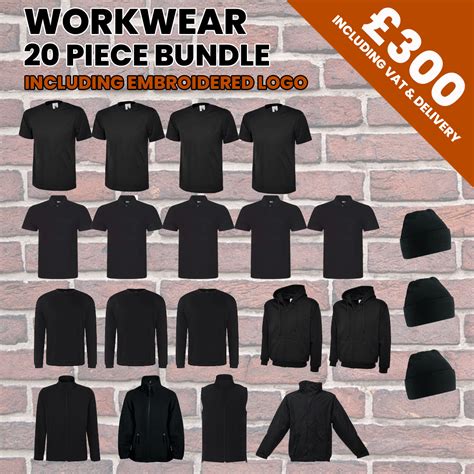 20 piece workwear bundle incl logo setup delivery and vat only £300