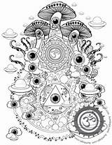 Coloring Mushroom Pages Trippy Psychedelic Adults Drug Adult Drawing Shroom Magic Mushrooms Printable Color Drawings Aesthetic Alice Wonderland Print Mandala sketch template