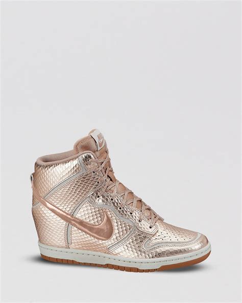 nike high top lace  wedge sneakers womens dunk sky   bronze metallic lyst