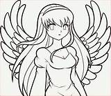 Anime Coloring Pages Angel Drawing Printable Girl Angels Cute Print Japanese Simple Warrior Color Colouring Animel Unique Style Animation Colorir sketch template