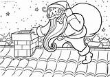 Roof Santa Chimney Claus Coloring Pages Down Christmas Heading Climbs Print sketch template