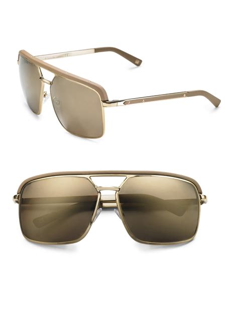 Dior Leather Trim Aviator Sunglasses In Gold Metallic Lyst