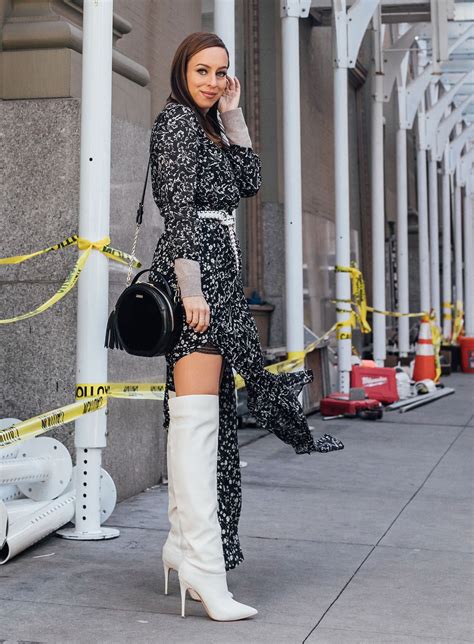 sydne style wears   knee boots  fashion week street style maxidress boots dress