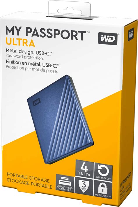 wd my passport ultra 4tb external usb 3 0 portable hard drive blue