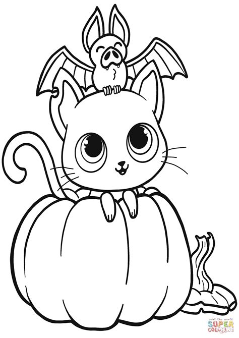 bat cat  pumpkin coloring page  printable coloring pages