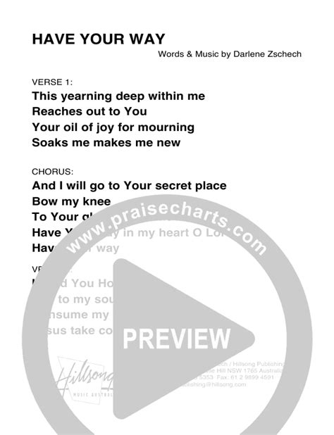 have your way sheet music hillsong worship praisecharts