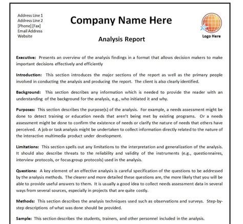 analysis report templates word excel  writing word