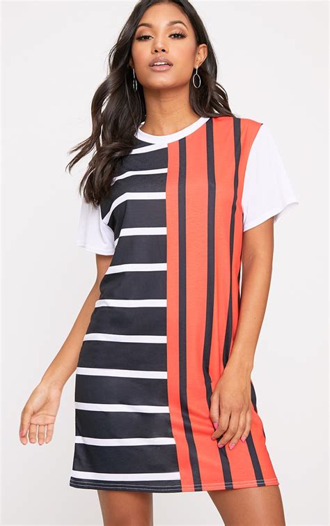 white contrast stripe t shirt dress dresses prettylittlething