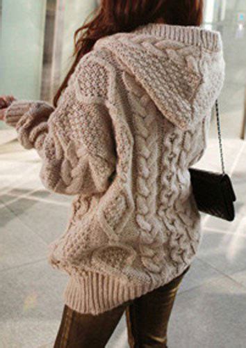 One Size Cable Knit Hooded Cardigan Bellelily