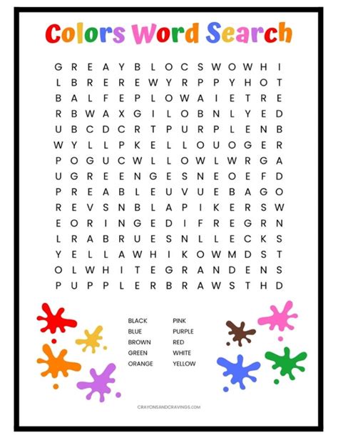 colors word search  printable  kids
