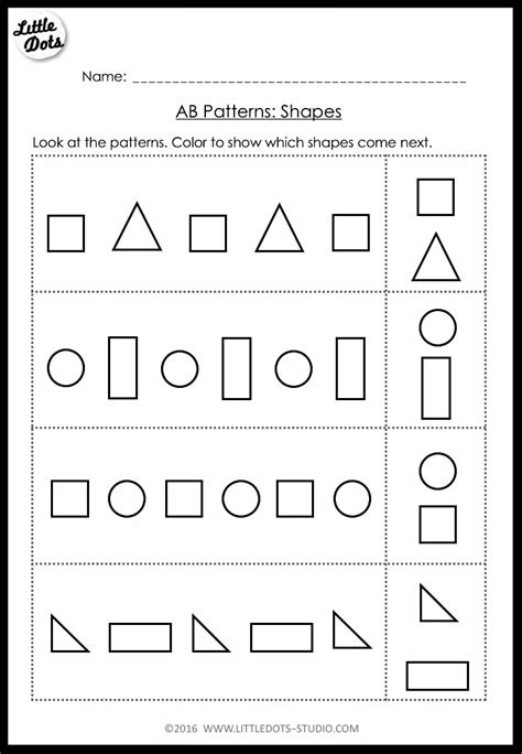 pre  math ab patterns worksheets  activities