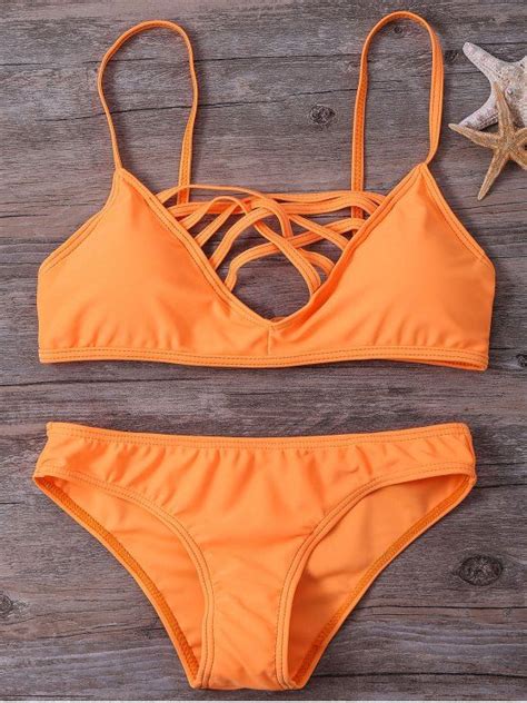 [24 Off] 2021 Spaghetti Strap Strappy Bikini Set In Sweet Orange Zaful