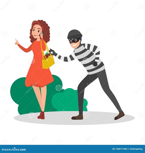 Thief Or Burglar Stealing Money From Woman Bag Stock Vector